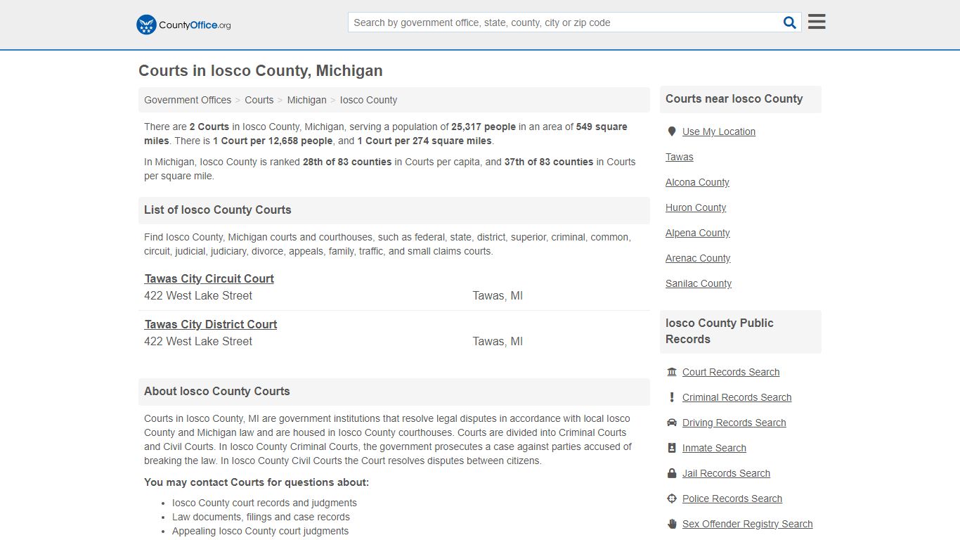 Courts - Iosco County, MI (Court Records & Calendars)